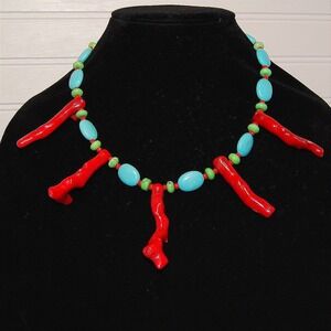 Coral necklace Turquoise Red‎ Coral Branch vintage Southwestern Tropical